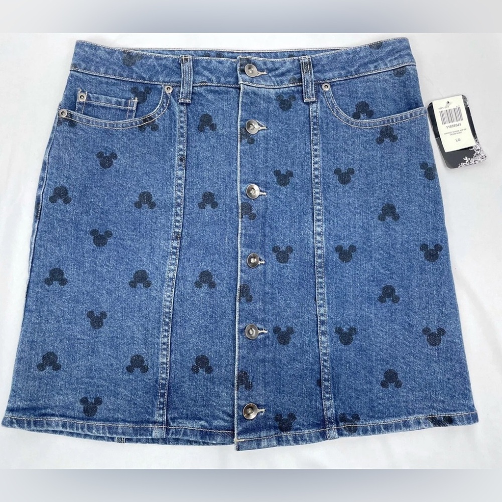 Hot Topic LARGE Denim Jean Skirt Disney Mickey Mouse Heads Print Button